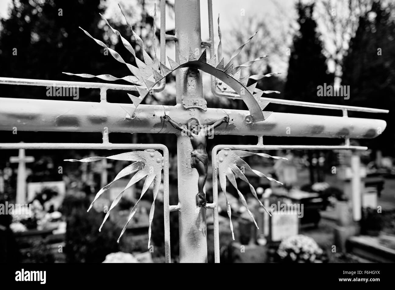 Catholic Religious Symbols On The Catholic Cemeteries In Poland Artistic Look In Black And