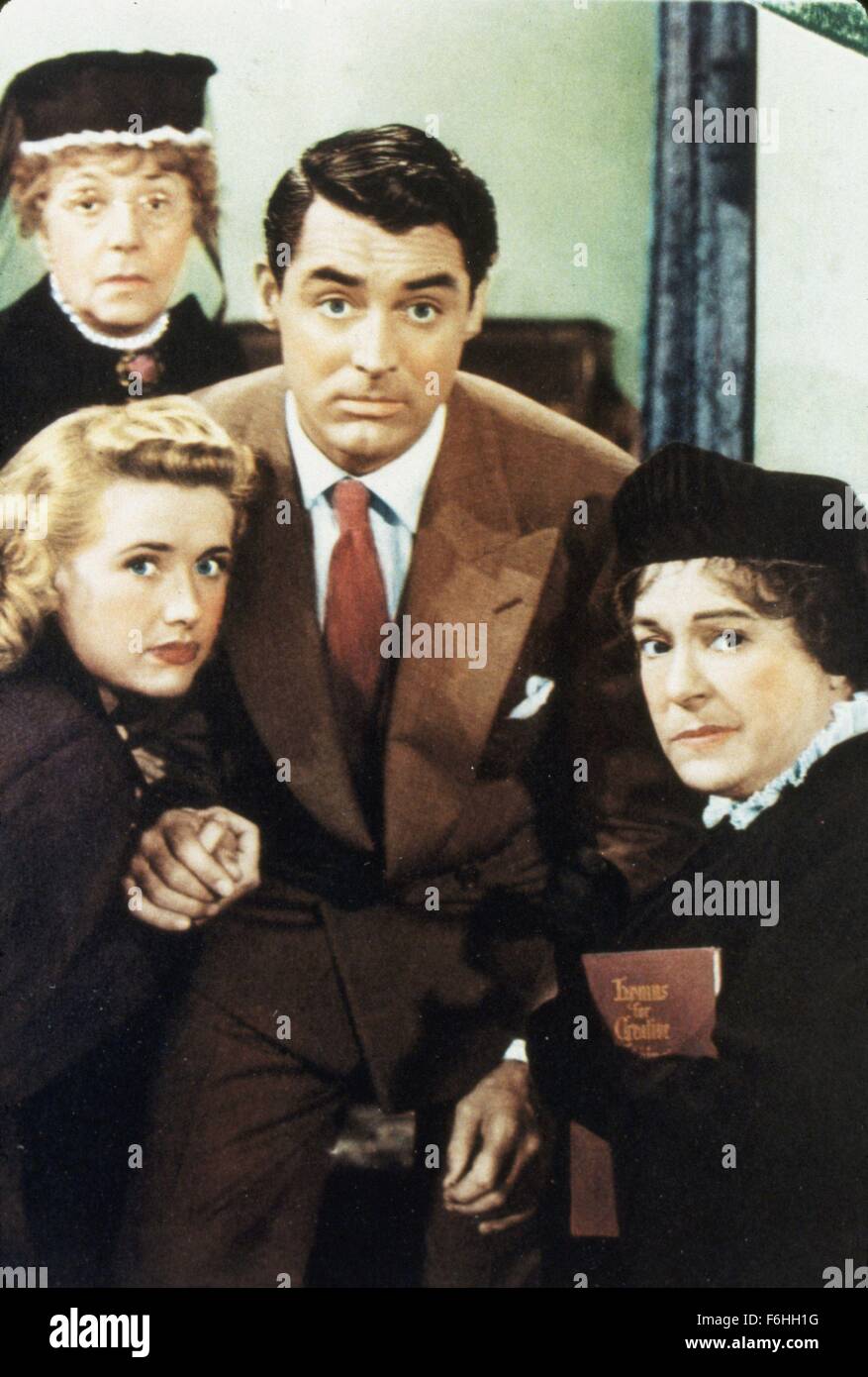 1944, Film Title: ARSENIC AND OLD LACE, Director: FRANK CAPRA, Studio: WARNER, Pictured: 1944, JEAN ADAIR, SUIT, CARY GRANT, JOSEPHINE HULL, PRISCILLA LANE, SHOCKED, CAUGHT. (Credit Image: SNAP) Stock Photo