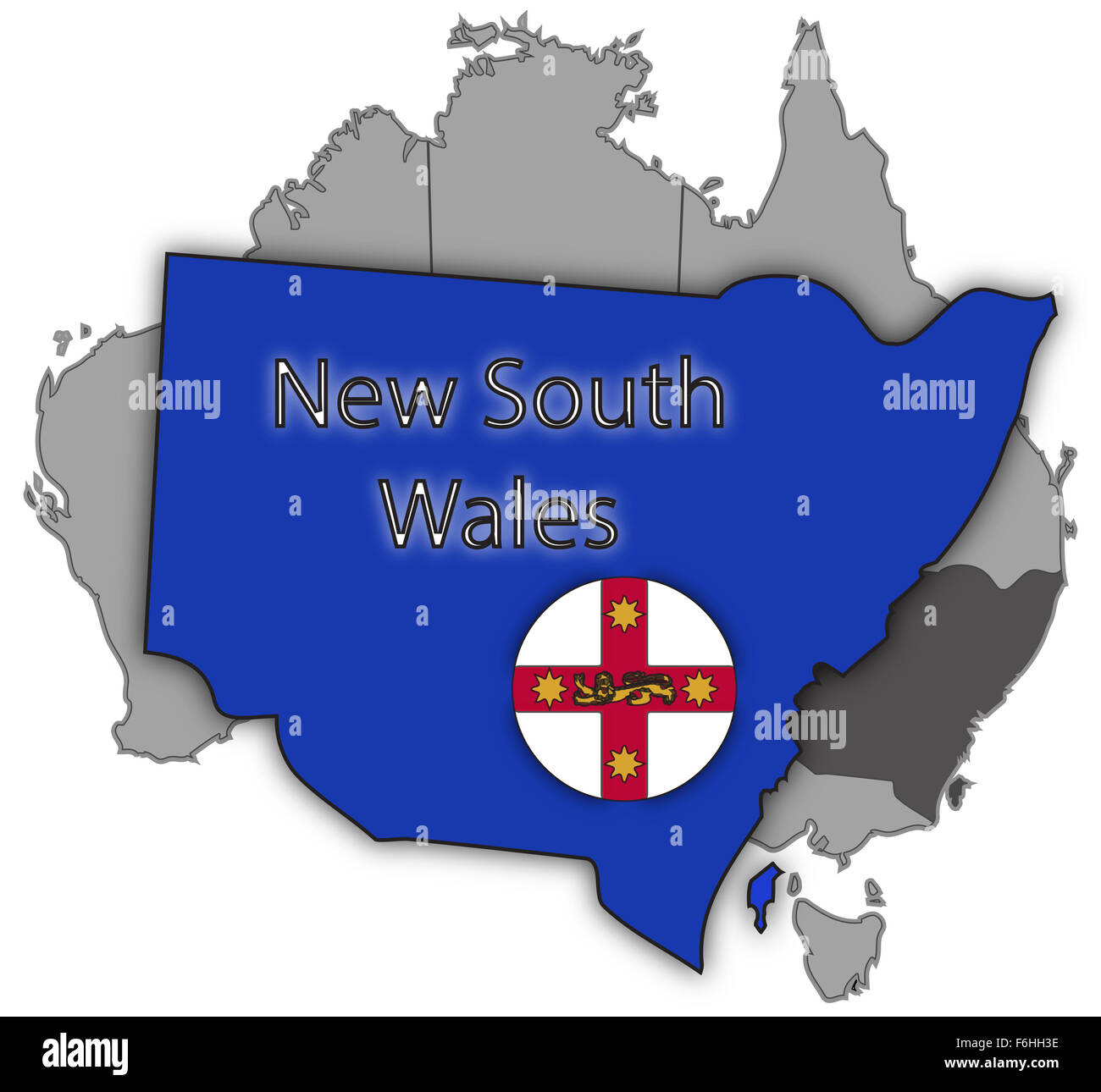 A New South Wales map and flag isolated on a white background Stock Photo