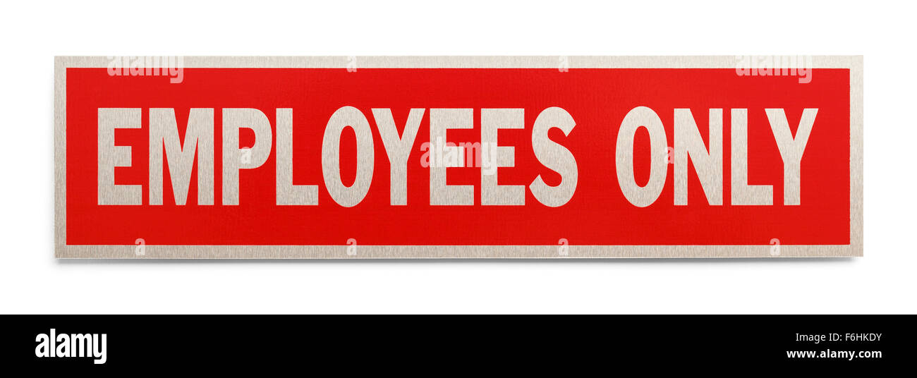 Red Rectangle Employees Only Sign Isolated on a White Background. Stock Photo