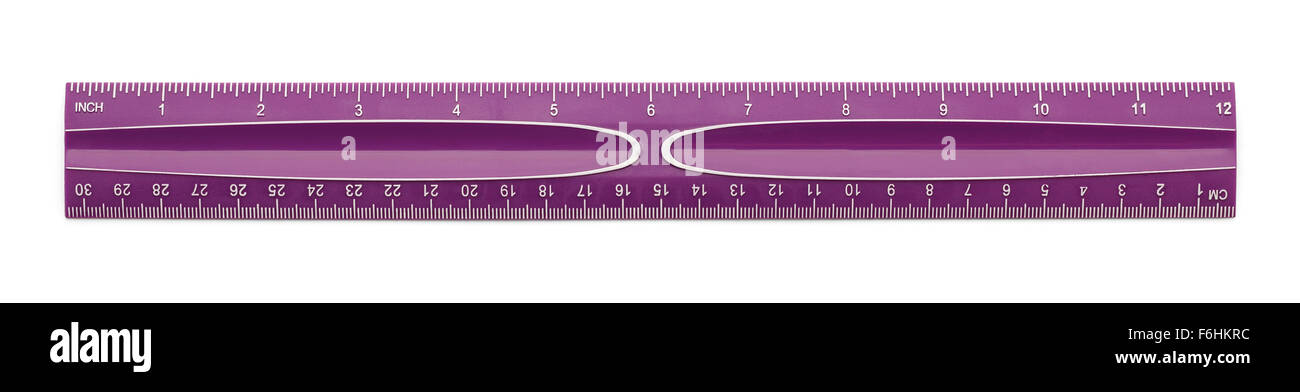 Purple Plastic Ruler Isolated on a White Background. Stock Photo
