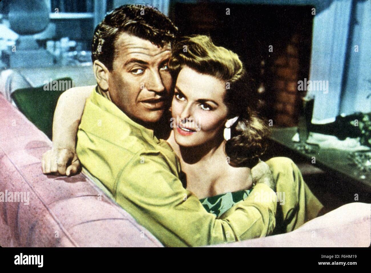 1956, Film Title: REVOLT OF MAMIE STOVER, Director: RAOUL WALSH, Studio: FOX, Pictured: RICHARD EGAN, JANE RUSSELL. (Credit Image: SNAP) Stock Photo
