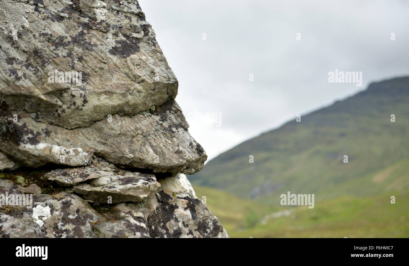 Distinctive rocks on the mountainsides of Glen Nevis in the Scottish Highands Stock Photo