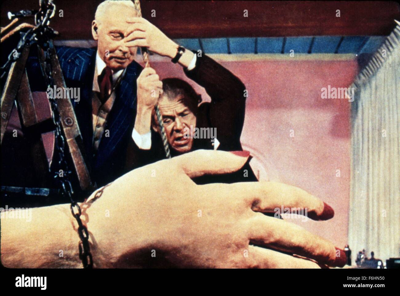 1957, Film Title: ATTACK OF THE 50, Director: NATHAN HERTZ, Studio: ALLIED ARTISTS, Pictured: ITS & ALIENS! THINGS, GIANT, WOMEN (EVIL/MEAN/DANGEROUS), FINGER NAILS, CAPTURE, SCI-FI, CAPTURED, BONDAGE, TIED UP, CONTAINMENT. (Credit Image: SNAP) Stock Photo