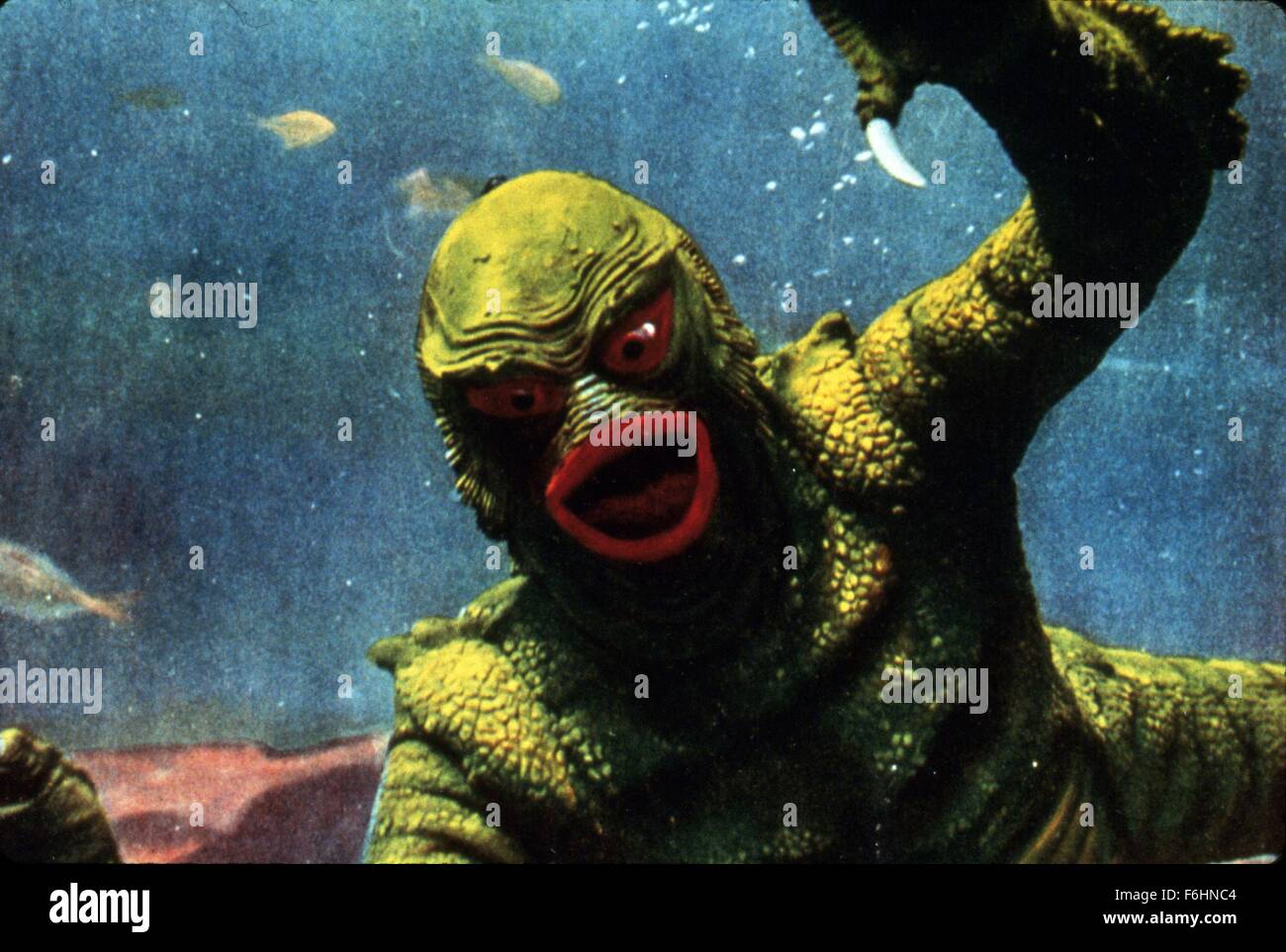 1955, Film Title: REVENGE OF THE CREATURE, Director: JACK ARNOLD, Studio: UNIV, Pictured: RICOU BROWNING, ITS & ALIENS! THINGS, UNDERWATER, SWIMMING, MONSTER, SEA MONSTER, ATTACKING, FISH. (Credit Image: SNAP) Stock Photo