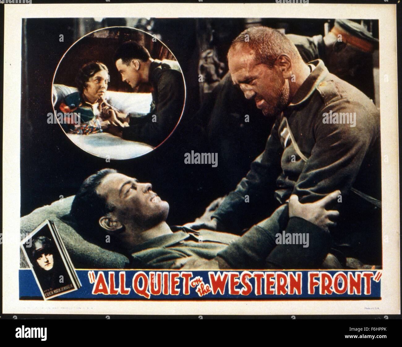 1930, Film Title: ALL QUIET ON THE WESTERN FRONT, Director: LEWIS MILESTONE, Pictured: LEW AYRES, LOUIS WOLHEIM, SOLDIERS, WAR, WW1, GERMAN, GERMANY, DYING, DEATH, DEATH BED, HERO, ARMY, UNIFORM, INJURED, GRASP. (Credit Image: SNAP) Stock Photo