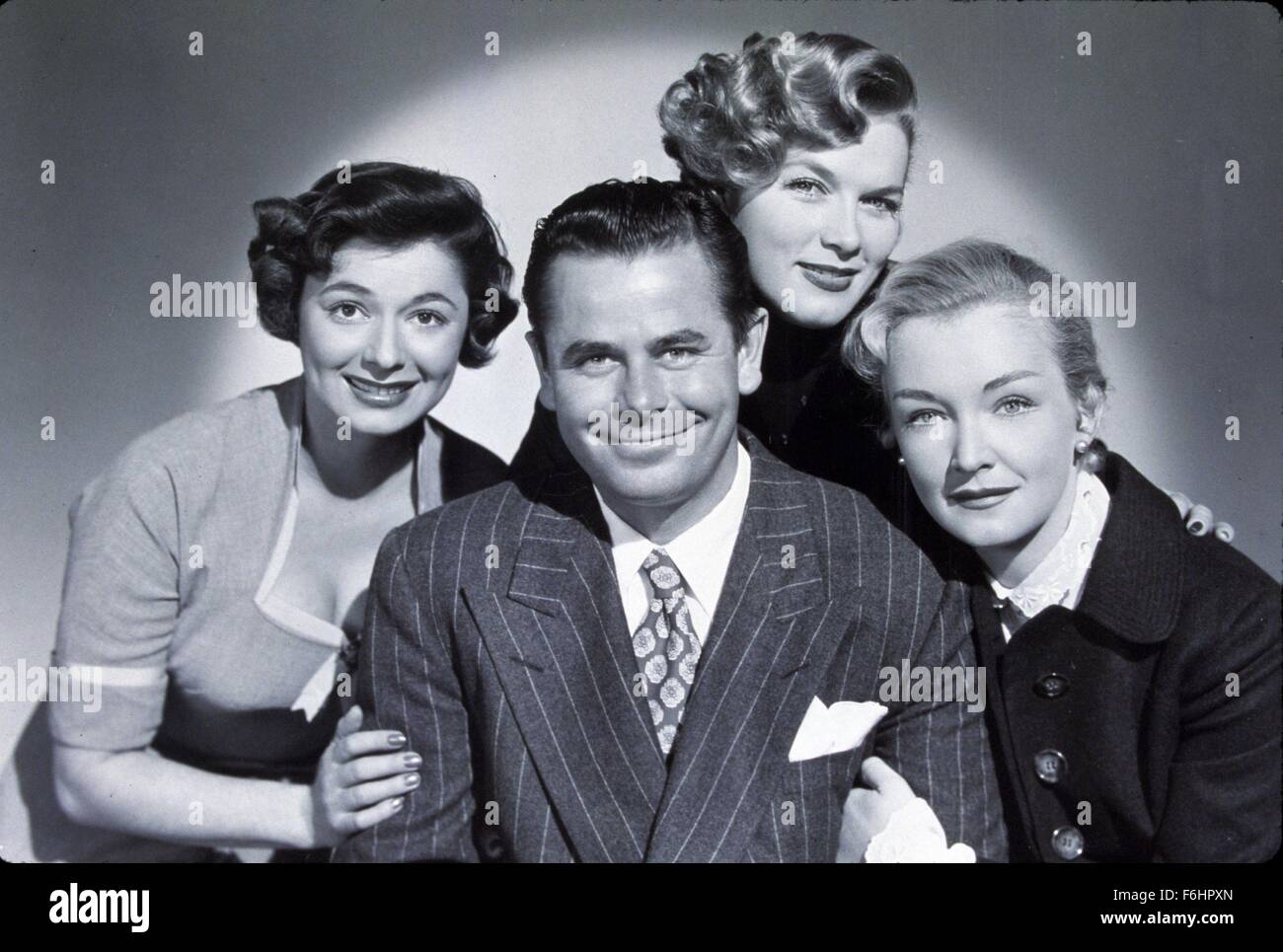 1952, Film Title: YOUNG MAN WITH IDEAS, Director: MITCHELL LEISEN, Studio: MGM, Pictured: DENISE DARCEL, NINA FOCH, GLENN FORD, PORTRAIT, RUTH ROMAN, GROUP, ENSEMBLE. (Credit Image: SNAP) Stock Photo