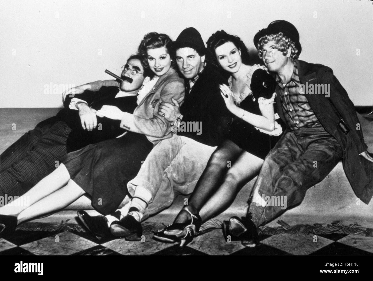 1938, Film Title: ROOM SERVICE, Director: WILLIAM A SEITER, Studio: RKO, Pictured: LUCILLE BALL, MARX BROTHERS, CHICO MARX, GROUCHO MARX, HARPO MARX, ANN MILLER. (Credit Image: SNAP) Stock Photo