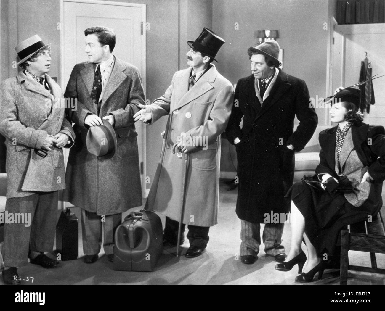 1938, Film Title: ROOM SERVICE, Director: WILLIAM A SEITER, Studio: RKO, Pictured: FRANK ALBERTSON, LUCILLE BALL, MARX BROTHERS, CHICO MARX, GROUCHO MARX, HARPO MARX. (Credit Image: SNAP) Stock Photo