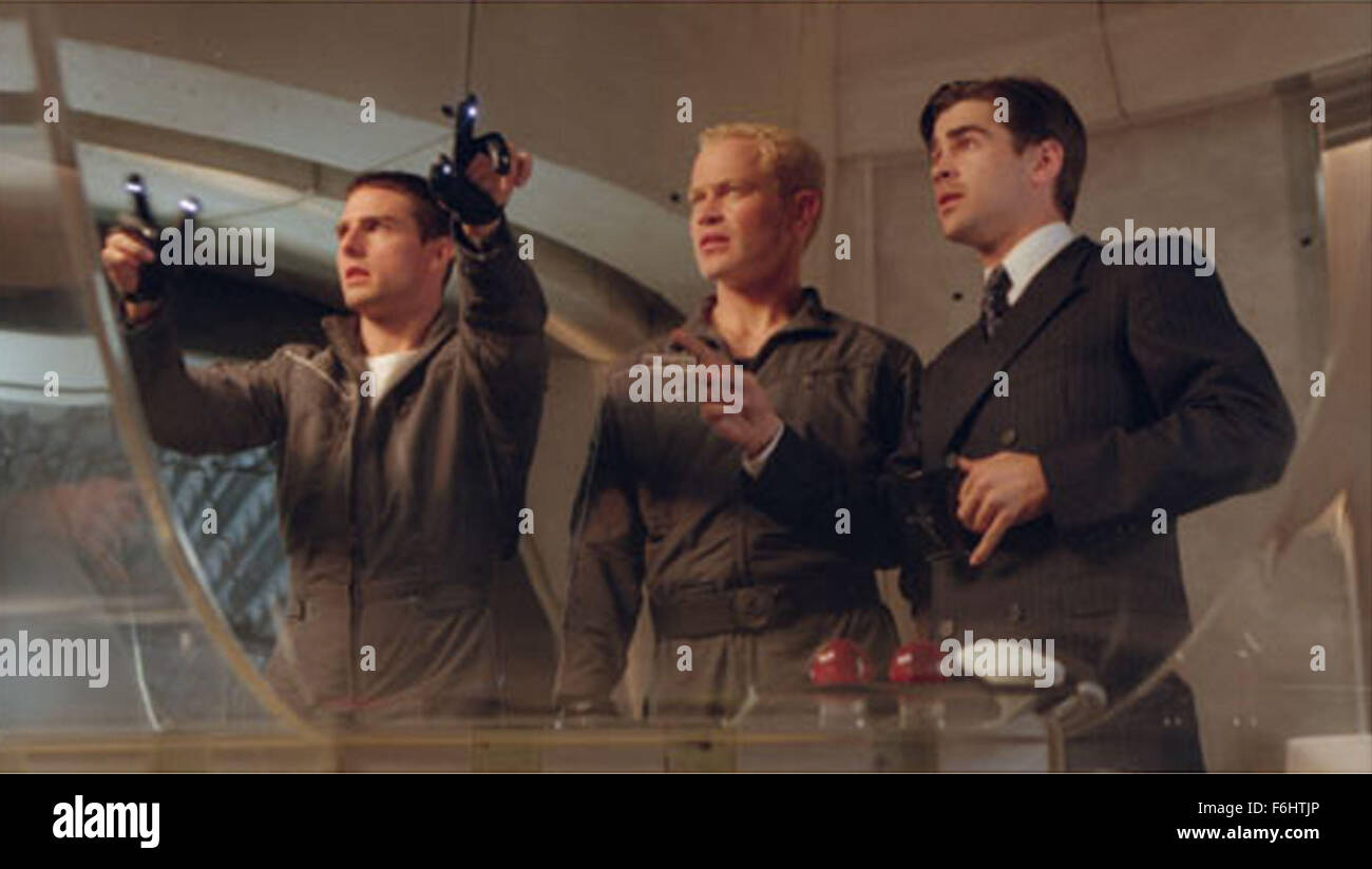 Jun 17, 2002; Hollywood, CA, USA; Precrime detective John Anderton (TOM CRUISE) conducts an array of images that lead him to a murder that has not yet occurred, as Precrime colleague Fletcher (NEAL McDONOUGH, center) and government official Witwer (COLIN FARRELL) look on..  (Credit Image: Auto Images) Stock Photo