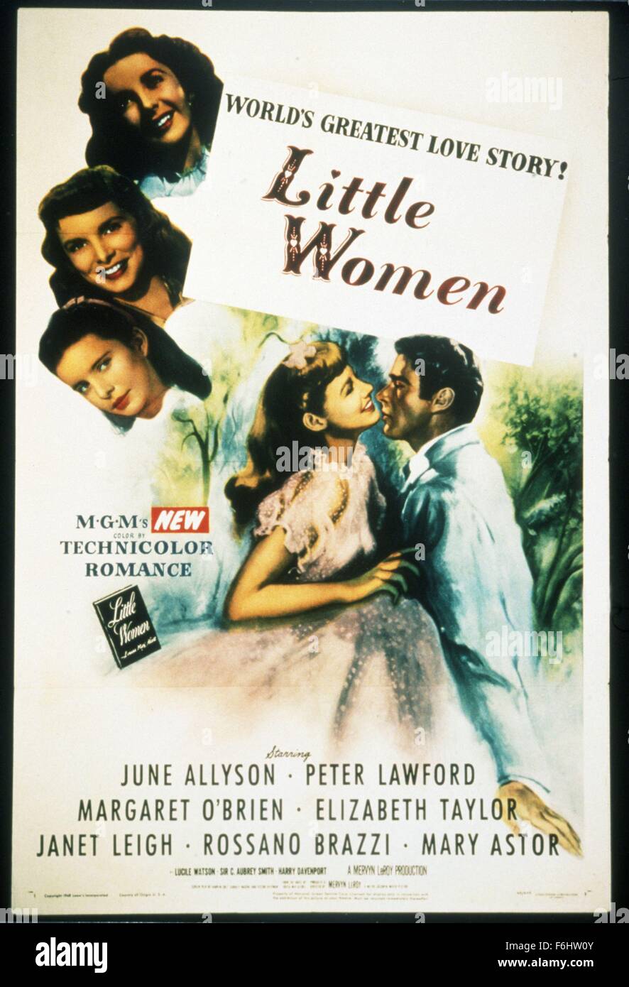 1949, Film Title: LITTLE WOMEN, Director: MERVYN LeROY, Studio: MGM, Pictured: JUNE ALLYSON, PETER LAWFORD, JANET LEIGH, MARGARET O'BRIEN, ELIZABETH TAYLOR, POSTER ART. (Credit Image: SNAP) Stock Photo