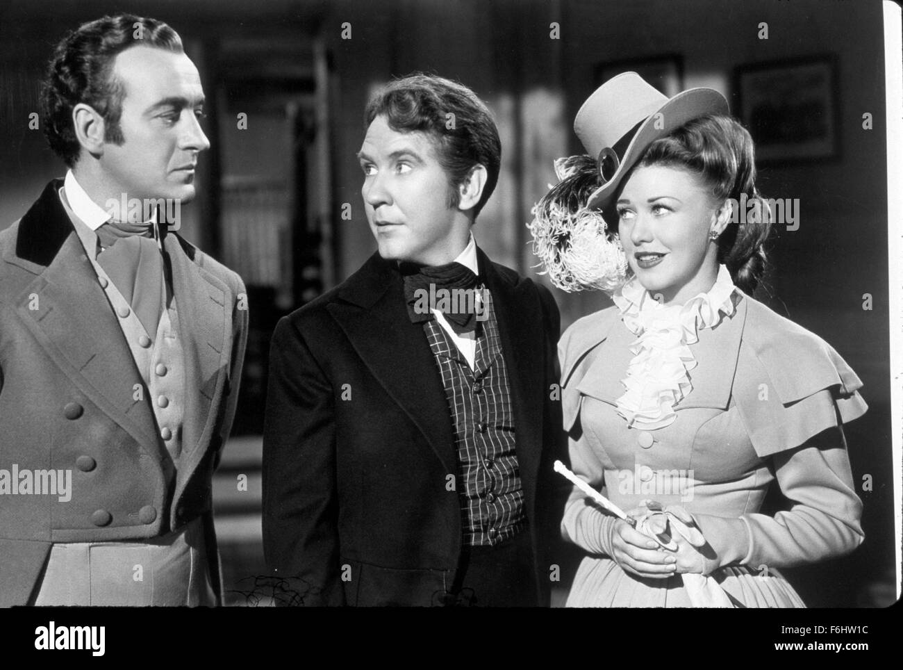 1946, Film Title: MAGNIFICENT DOLL, Director: FRANK BORZAGE, Studio: UNIVERSAL, Pictured: FRANK BORZAGE, BURGESS MEREDITH, DAVID NIVEN, GINGER ROGERS, PERIOD COSTUME, COSTUME, HAT. (Credit Image: SNAP) Stock Photo