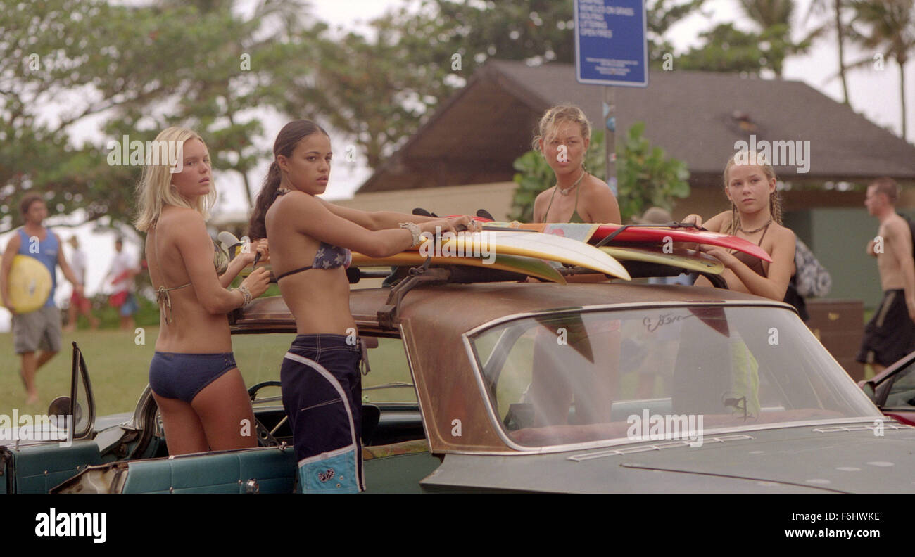 Jul 18, 2002; Hollywood, California, USA; Left to right, roommates Anne Marie, KATE BOSWORTH, Eden, MICHELLE RODRIGUEZ, Lena, SANOE LAKE, & Penny, MIKA BOOREM share the daily ritual of surfing the big waves on the North shore of Oahu..  (Credit Image: ) Stock Photo