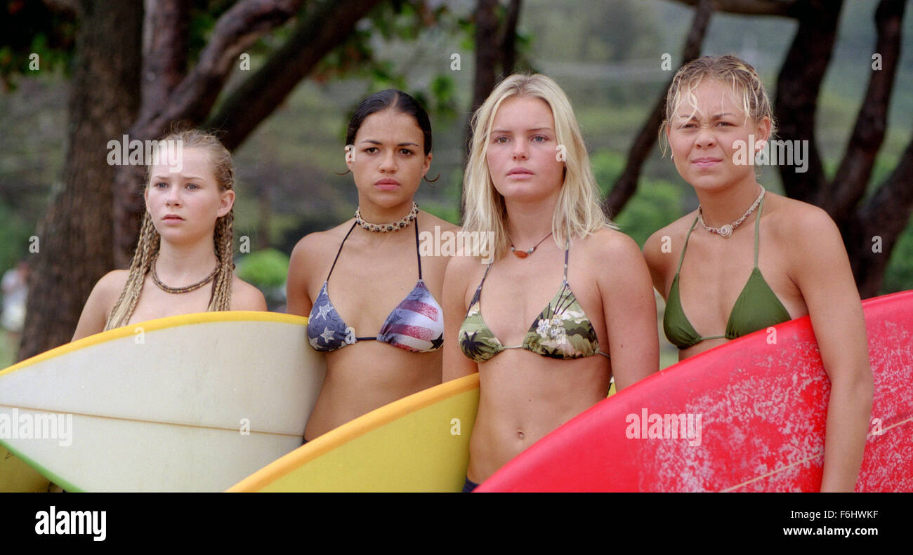 Jul 18, 2002; Hollywood, California, USA; Surfers, Penny, MIKA BOOREM, Eden, MICHELLE RODRIGUEZ, Anne Marie, KATE BOSWORTH, & Lena, SANOE LAKE, size up the waves at the Pipeline on the North shore of Oahu..  (Credit Image: ) Stock Photo
