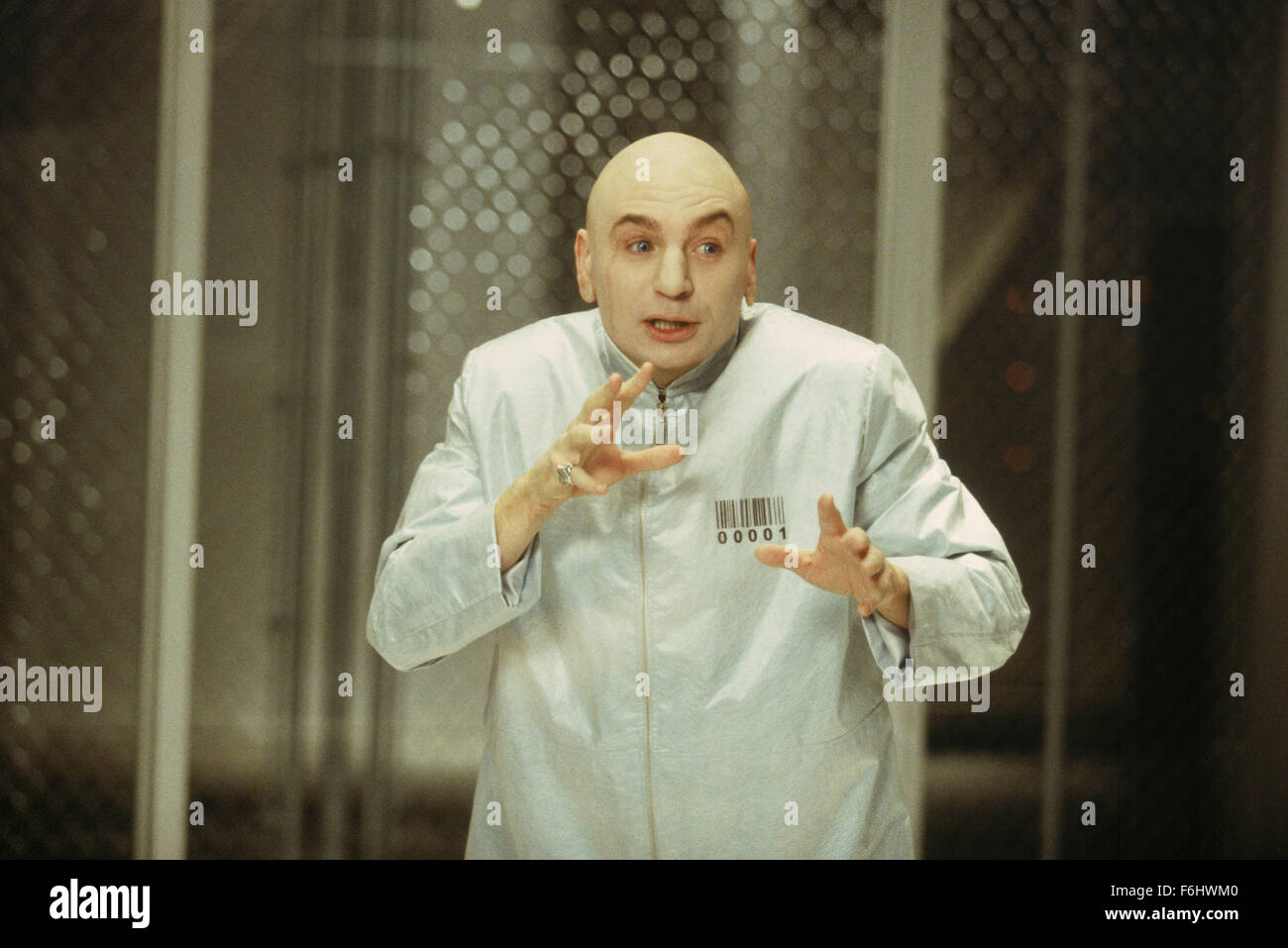 RELEASE DATE: July 26, 2002. MOVIE TITLE: Austin Powers in Goldmember. STUDIO: New Line Cinema. PLOT: Upon learning that his father has been kidnapped, Austin Powers must travel to 1975 and defeat the aptly-named villain Goldmember - who is working with Dr. Evil. PICTURED: MIKE MYERS. Stock Photo