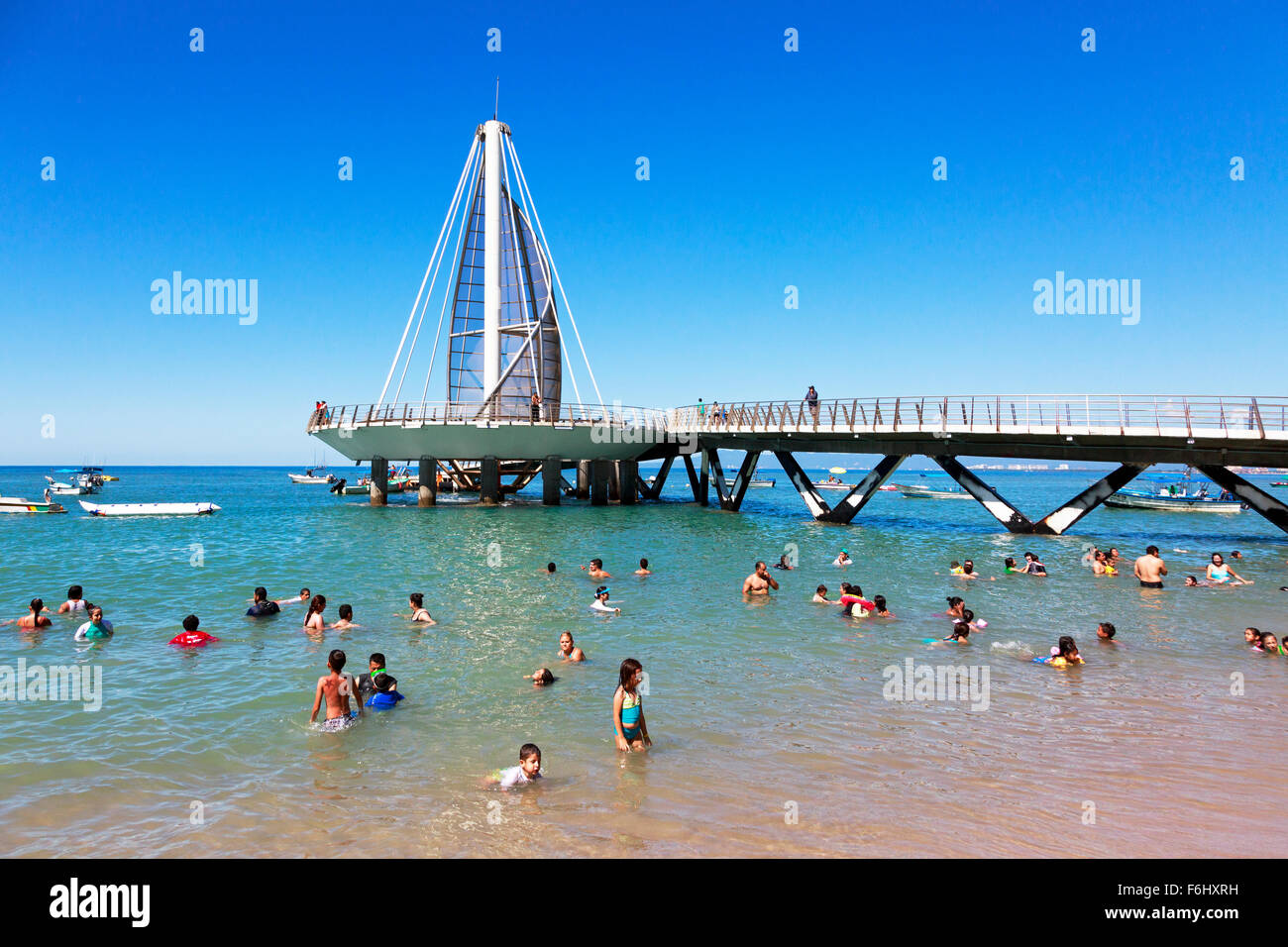 Pier of Los Muertos in Zone Romantica, Puerto Vallarta, Mexico in the Bay of Banderas, Stock Photo