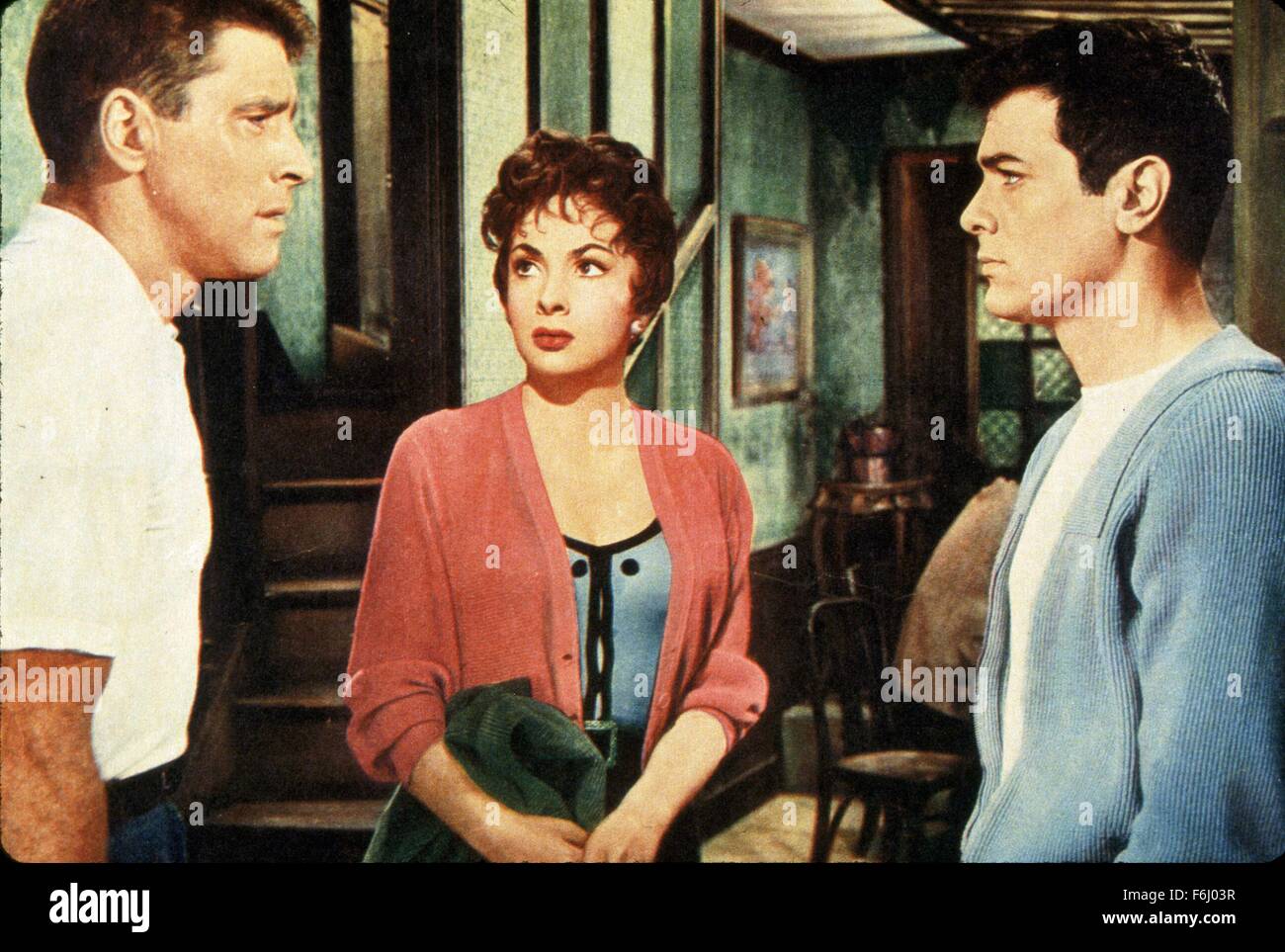 1956, Film Title: TRAPEZE, Director: CAROL REED, Studio: UA, Pictured: TONY CURTIS, BURT LANCASTER, GINA LOLLOBRIGIDA. (Credit Image: SNAP) Stock Photo