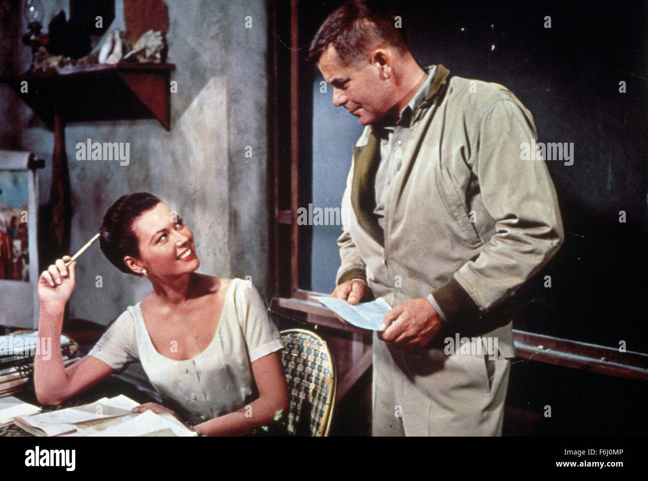 1957, Film Title: DON'T GO NEAR THE WATER, Director: CHARLES WALTERS, Studio: MGM, Pictured: GLENN FORD, GIA SCALA. (Credit Image: SNAP) Stock Photo