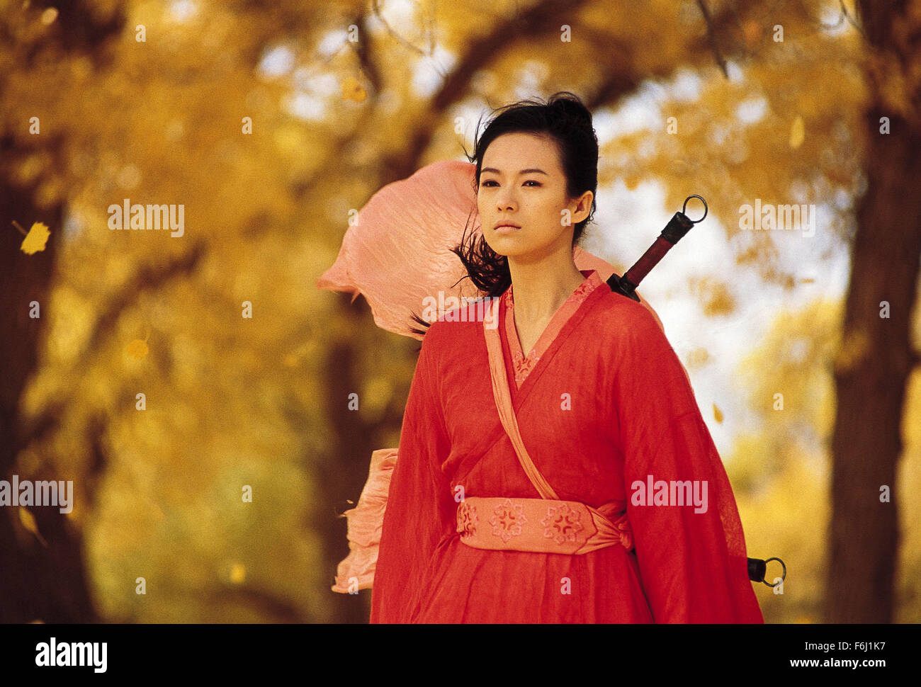 RELEASE DATE: Oct. 24, 2002. MOVIE TITLE: Hero (Ying xiong). STUDIO: Beijing New Picture Film Co.. PLOT: A series of Rashomon-like flashback accounts shape the story of how one man defeated three assassins who sought to murder the most powerful warlord in pre-unified China. PICTURED:  ZHANG ZIYI as Moon. Stock Photo