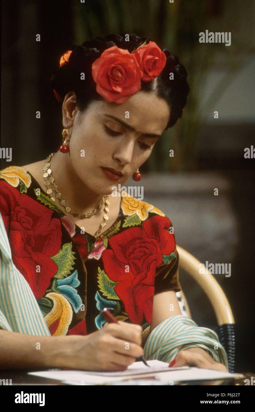 RELEASE DATE: Nov. 20, 2002. MOVIE TITLE: Frida. STUDIO: Miramax Films. PLOT: A biography of artist Frida Kahlo, who channeled the pain of a crippling injury and her tempestuous marriage into her work. PICTURED: SALMA HAYEK. Stock Photo