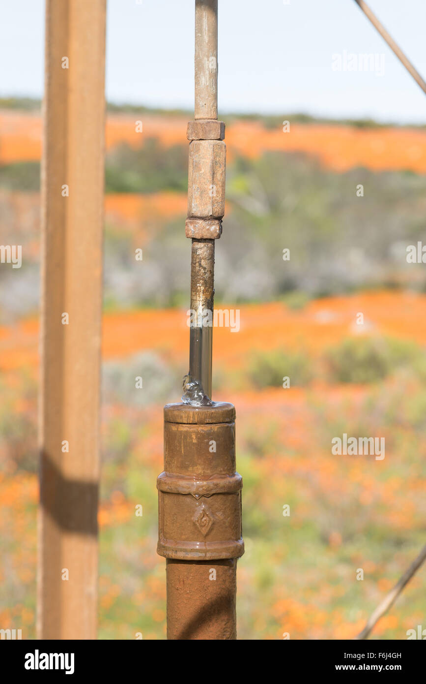 Water leaking at the watertight seal where the pull rod (also called a