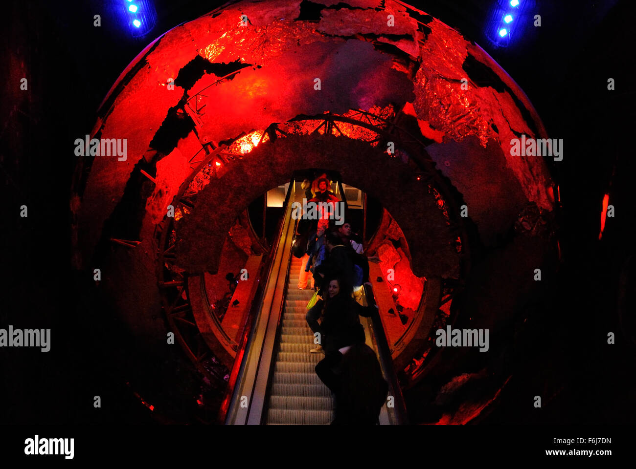 Visitors ascend into the Earth Hall inside the Natural History Museum, London England UK - 2015 Stock Photo