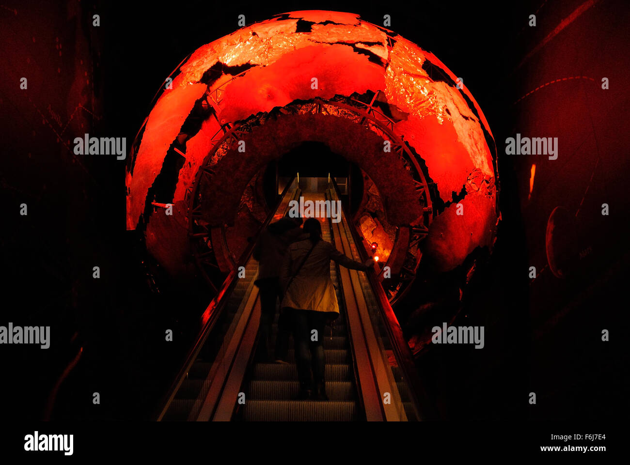 Visitors ascend into the Earth Hall inside the Natural History Museum, London England UK - 2015 Stock Photo