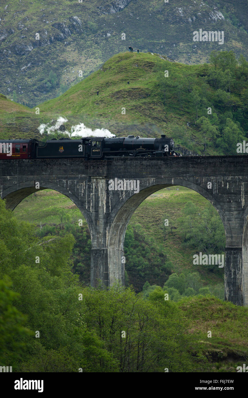 Glenfinnan viaduct in the Highlands of Scotland. The 21 arched viaduct was built by Robert