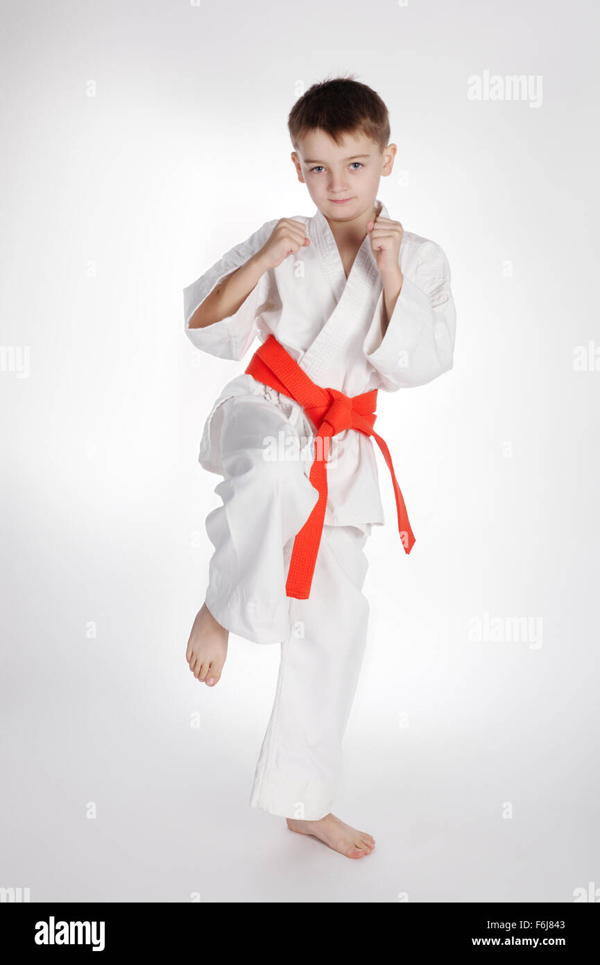 boy practice karate Stock Photo