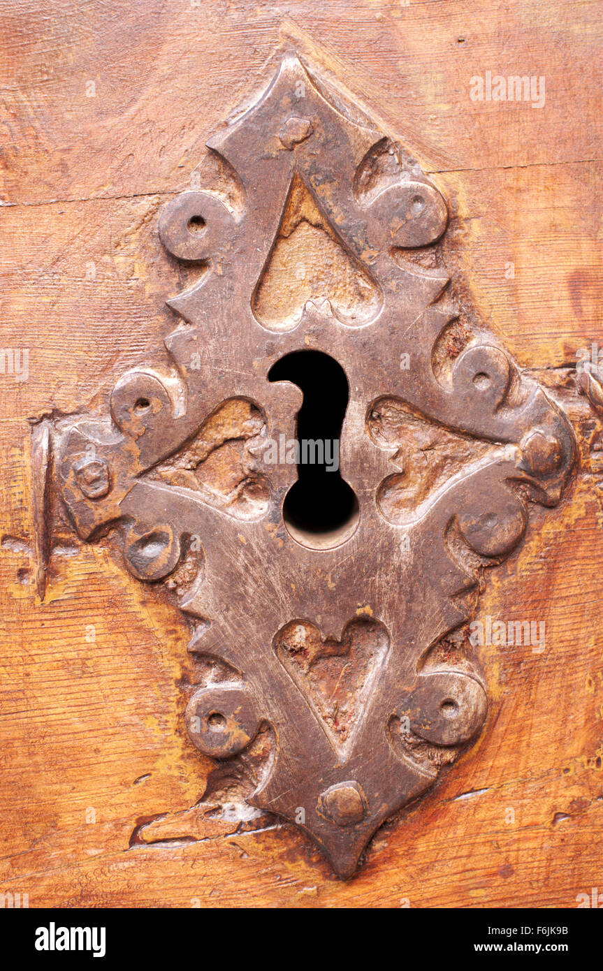 Rusty and old keyhole in a door Stock Photo