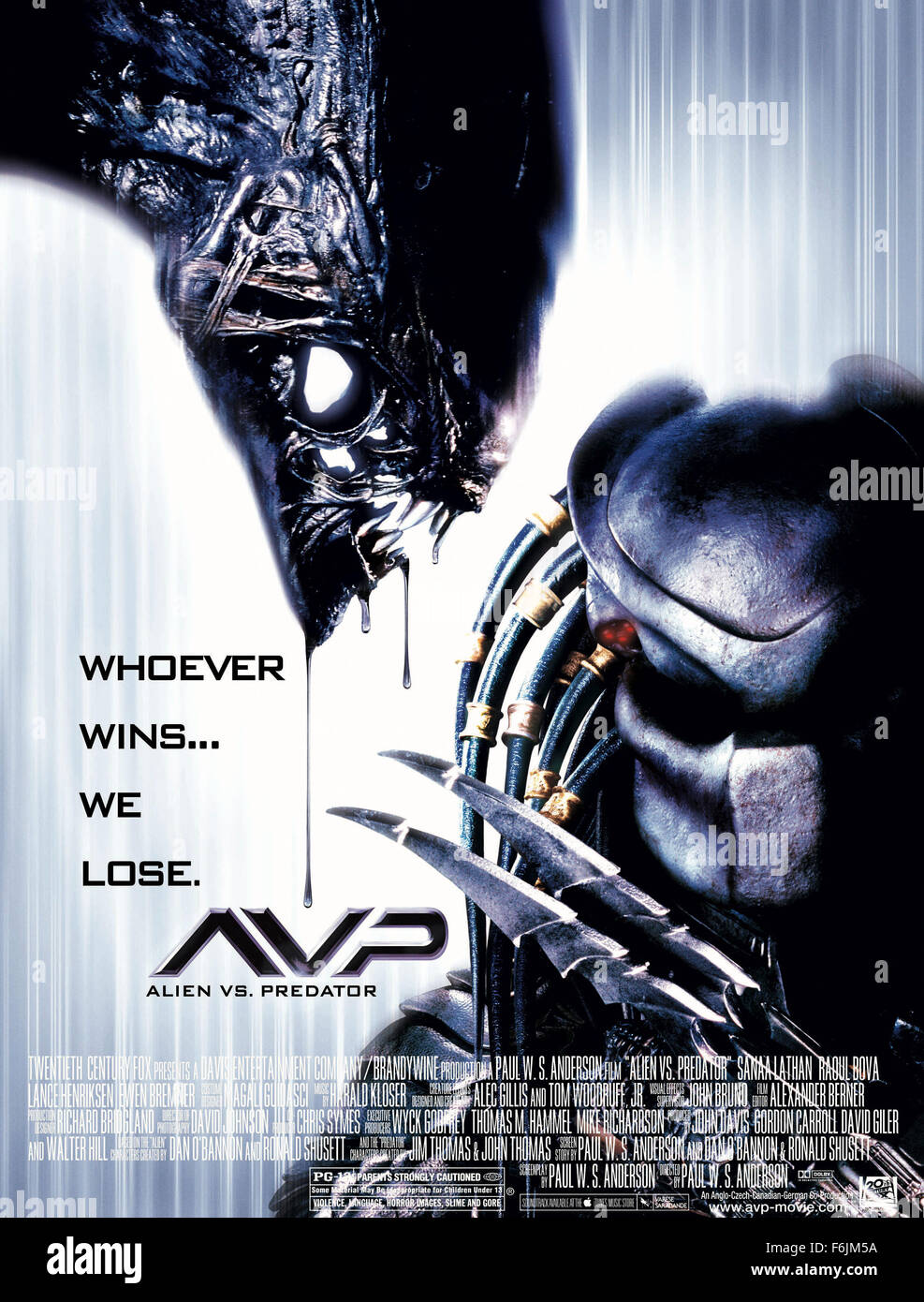RELEASE DATE: August 13, 2004. MOVIE TITLE: AVP: Alien vs. Predator. STUDIO: 20th Century Fox. PLOT: During an archaeological expedition on Bouvet¨ya Island in Antarctica, a team of archaeologists and other scientists find themselves caught up in a battle between the two legends. Soon, the team realize that only one species can win. PICTURED: . Stock Photo