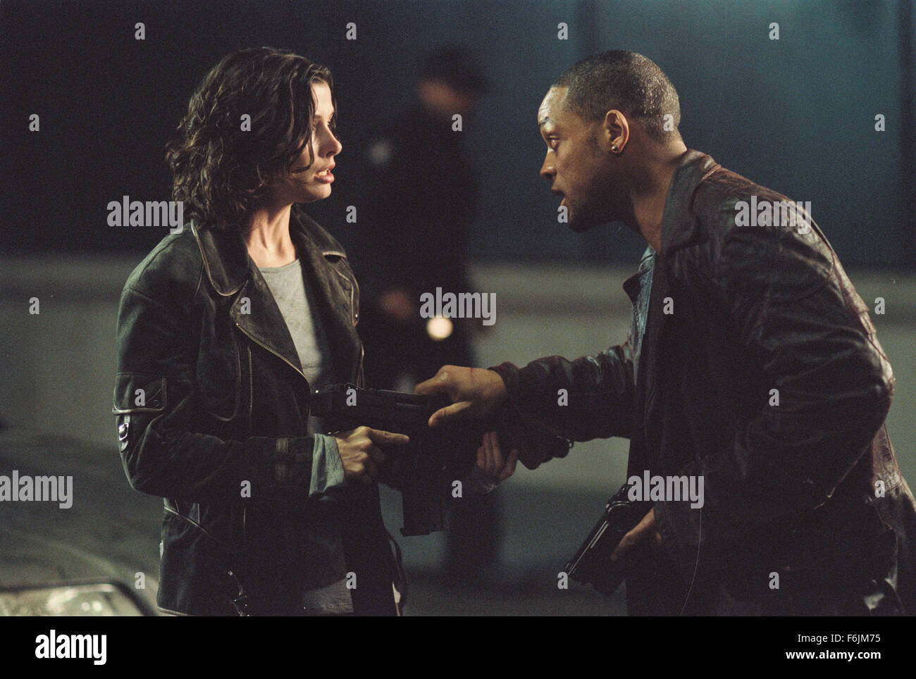 RELEASE DATE: July 16, 2004. MOVIE TITLE: I Robot. STUDIO: 20th Century Fox. PLOT: In the year 2035 a techno-phobic cop investigates a crime that may have been perpetrated by a robot, which leads to a larger threat to humanity. PICTURED: BRIDGET MOYNAHAN as Susan and WILL SMITH as Del Spooner. Stock Photo