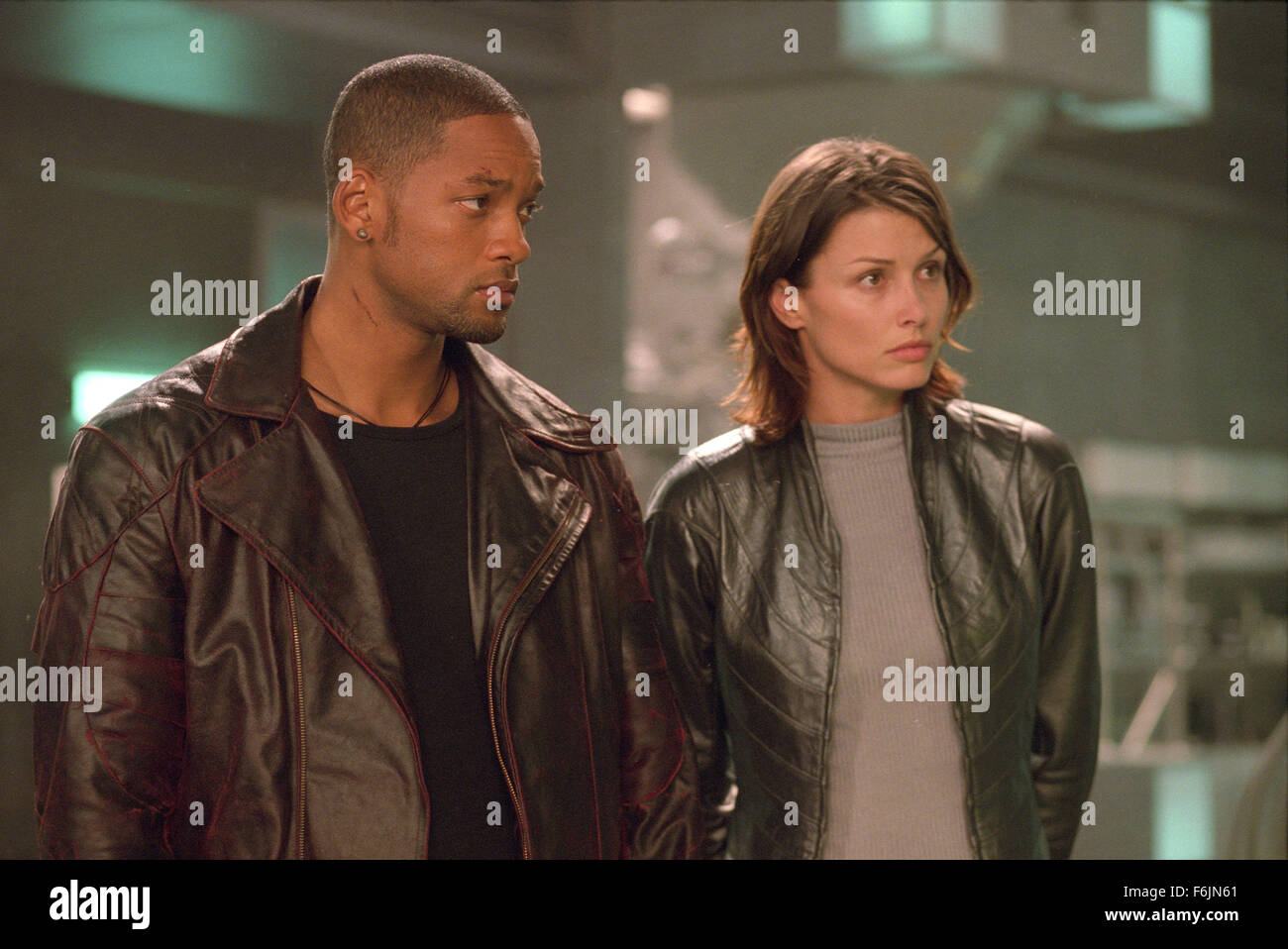 RELEASE DATE: July 16, 2004. MOVIE TITLE: I Robot. STUDIO: 20th Century Fox. PLOT: In the year 2035 a techno-phobic cop investigates a crime that may have been perpetrated by a robot, which leads to a larger threat to humanity. PICTURED: WILL SMITH as Del Spooner and BRIDGET MOYNAHAN as Susan Calvin. Stock Photo