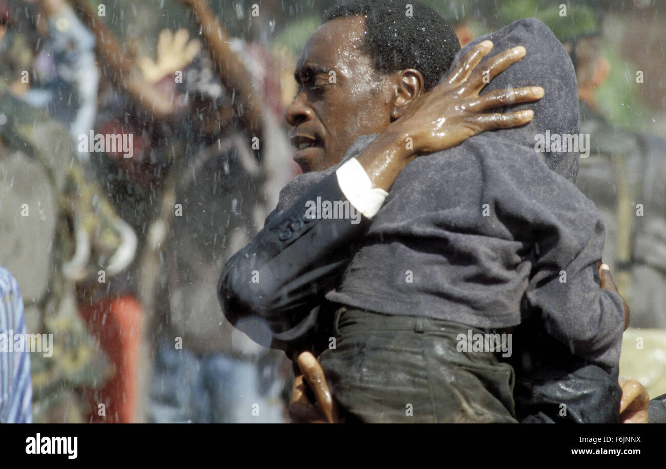 RELEASE DATE: February 4, 2005. MOVIE TITLE: Hotel Rwanda. STUDIO: United Artists. PLOT: The true-life story of Paul Rusesabagina, a hotel manager who housed over a thousand Tutsi refugees during their struggle against the Hutu militia in Rwanda. PICTURED: DON CHEADLE as Paul Rusesabagina. Stock Photo