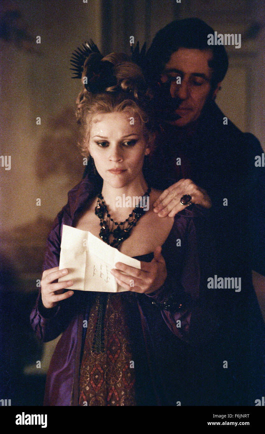 RELEASE DATE: September 1, 2004. MOVIE TITLE: Vanity Fair. STUDIO: Focus Features. PLOT: Growing up poor in London, Becky Sharp (Witherspoon) defies her poverty-stricken background and ascends the social ladder alongside her best friend, Amelia. PICTURED: RESSE WITHERSPOON and GABRIEL BYRNE star as Becky Sharp and The Marquess of Steyne. Stock Photo