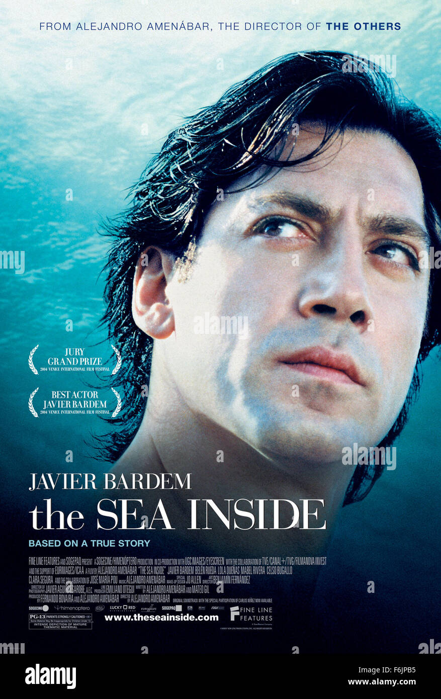 RELEASE DATE: November 14, 2004. MOVIE TITLE: The Sea Inside. STUDIO: Sogepaq. PLOT: The real-life story of Spaniard Ramon Sampedro, who fought a 30 year campaign in favor of euthanasia and his own right to die. PICTURED: JAVIER BARDEM stars as Ramon. Stock Photo
