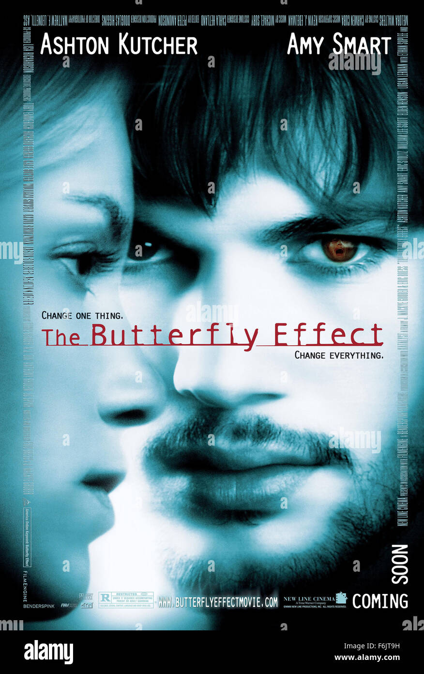 Dec 03, 2004; Hollywood, CA, USA; Actor ASHTON KUTCHER stars as Evan Treborn and AMY SMART stars as Kayleigh Miller in the sci-fi thriller, 'The Butterfly Effect', directed by Eric Bress and J. Mackye Gruber. Stock Photo