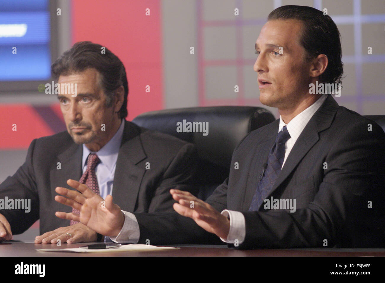 RELEASE DATE: October 7, 2005. MOVIE TITLE: Two for the Money. STUDIO: Universal Pictures. PLOT: After suffering a career-ending injury, a former college football star aligns himself with one of the most renowned touts in the sports-gambling business. PICTURED: AL PACINO as Sports gambling impresario Walter Abraham and MATTHEW MCCONAUGHEY as Brandon Lang. Stock Photo