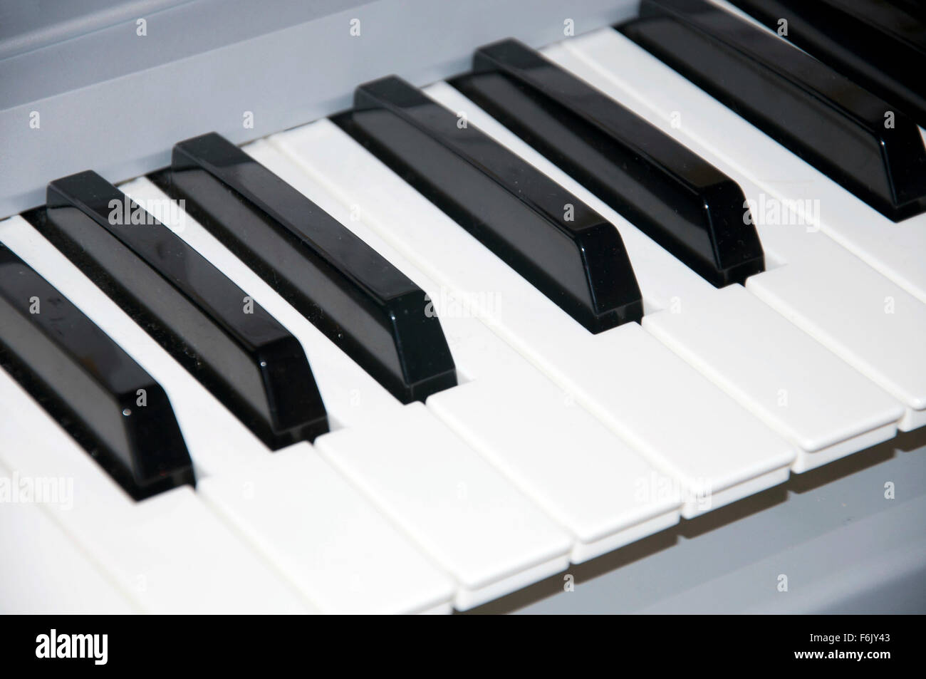 A close shot of a piano keyboard Stock Photo