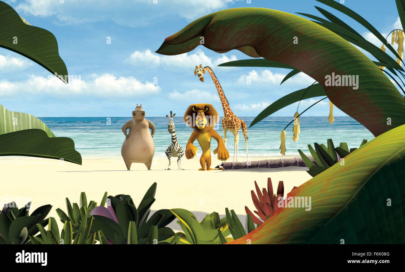 RELEASE DATE: May 27, 2005. MOVIE TITLE: Madagascar. STUDIO: DreamWorks SKG. PLOT: At New York's Central Park Zoo, a lion, a zebra, a giraffe, and a hippo are best friends and stars of the show. But when one of the animals goes missing from their cage, the other three break free to look for him, only to find themselves reunited ... on a ship en route to Africa. When their vessel is hijacked, however, the friends, who have all been raised in captivity, learn first-hand what life can be like in the wild. PICTURED: . Stock Photo