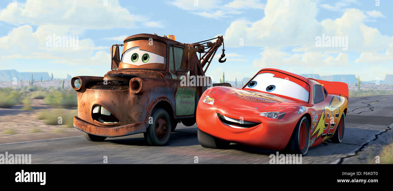 RELEASE DATE: June 9, 2006. MOVIE TITLE: Cars. STUDIO: Walt Disney Pictures: PLOT: While traveling to California for the dispute of the final race of the Piston Cup against The King and Chick Hicks, the famous Lightning McQueen accidentally damages the road of the small town Radiator Springs and is sentenced to repair it. Lightning McQueen has to work hard and finds friendship and love in the simple locals, changing its values during his stay in the small town and becoming a true winner. Stock Photo