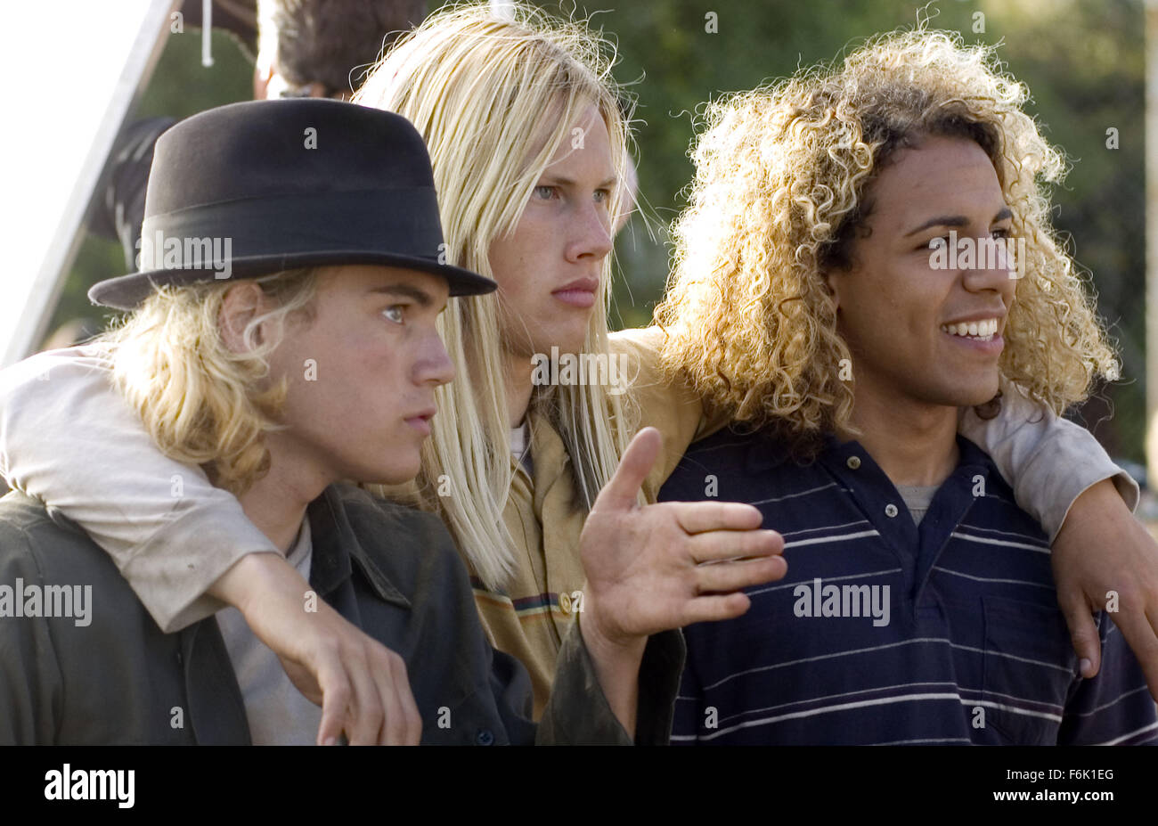 RELEASE DATE: June 03, 2005. MOVIE TITLE: Lords of Dogtown. STUDIO: Columbia Pictures. PLOT: A fictionalized take on the group of brilliant young skateboarders raised in the mean streets of Dogtown in Santa Monica, California. The Z-Boys, as they come to be known, perfect their craft in the empty swimming pools of unsuspecting suburban homeowners, pioneering a thrilling new sport and eventually moving into legend. PICTURED: VICTOR RASUK as Tony Alva, JOHN ROBINSON as Stacy Peralta and EMILE HIRSCH as Jay Adams. Stock Photo