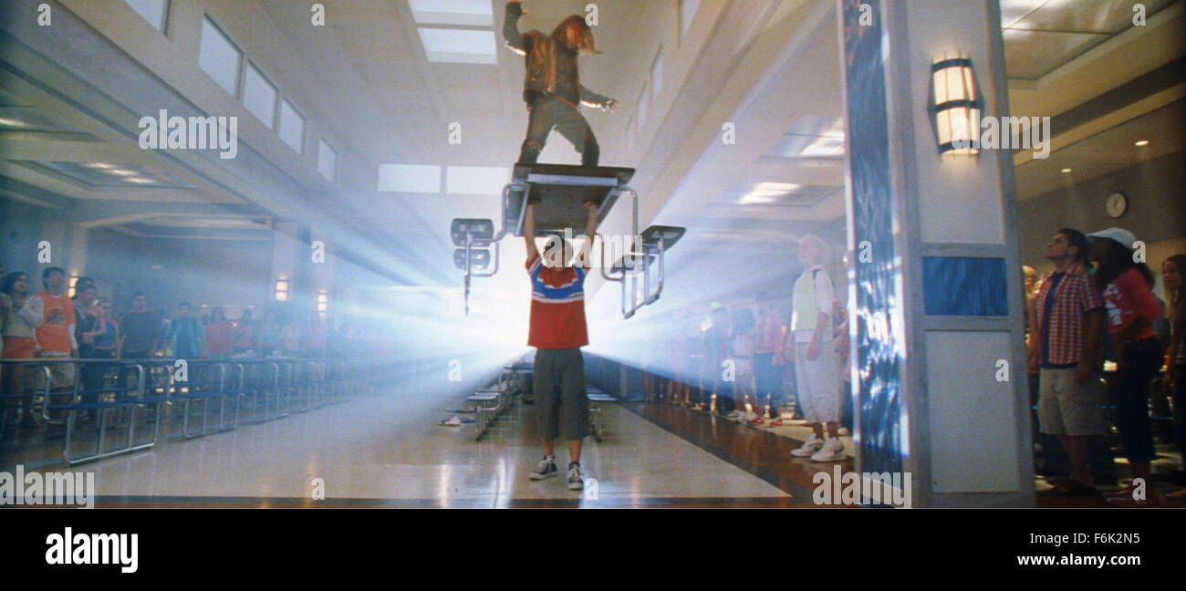 RELEASE DATE: July 29, 2005. MOVIE TITLE: Sky High. STUDIO: Walt Disney Pictures. PLOT: Set in a world where superheroes are commonly known and accepted, young Will Stronghold, the son of the Commander and Jetstream, tries to find a balance between being a normal teenager and an extraordinary being. PICTURED: STEVEN STRAIT as Warren Peace and MICHAEL ANGARANO (under table) as Will Stronghold. Stock Photo