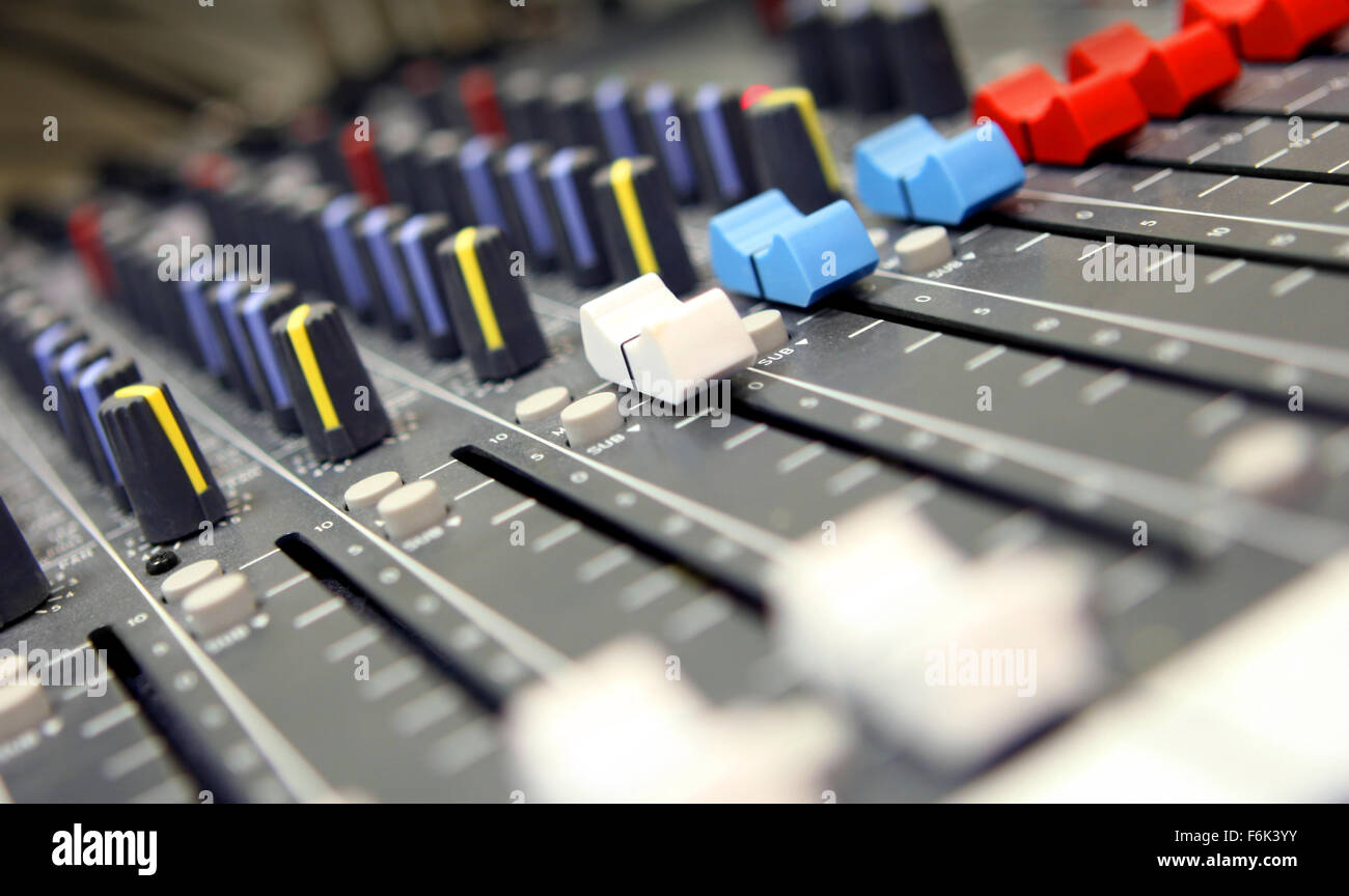 Mixer Sliders at radio or tv station, Production or Recording mixer used in radio stations or Mixer Sliders at radio or tv station, Production or Recording mixer used in radio stations or