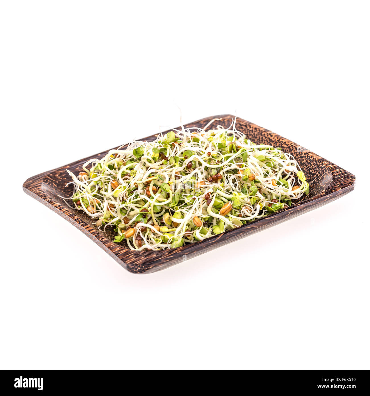 Mix of different sprouts in bamboo plate Stock Photo