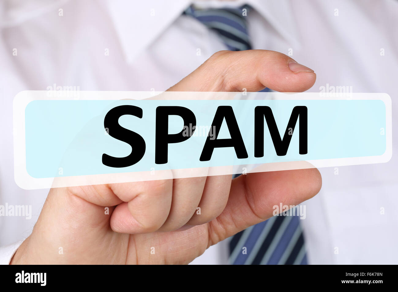 Businessman business concept with sending Spam Mail E-Mail via internet on computer Stock Photo