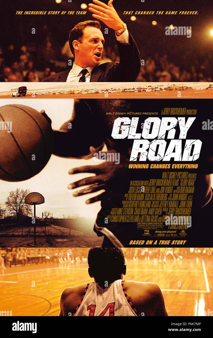RELEASE DATE: Jan 11, 2006;STUDIO: Walt Disney Pictures. PLOT: In 1966, Texas Western coach Don Haskins led the first all-black starting line-up for a college basketball team to the NCAA national championship. PICTURED:   A Poster. Stock Photo