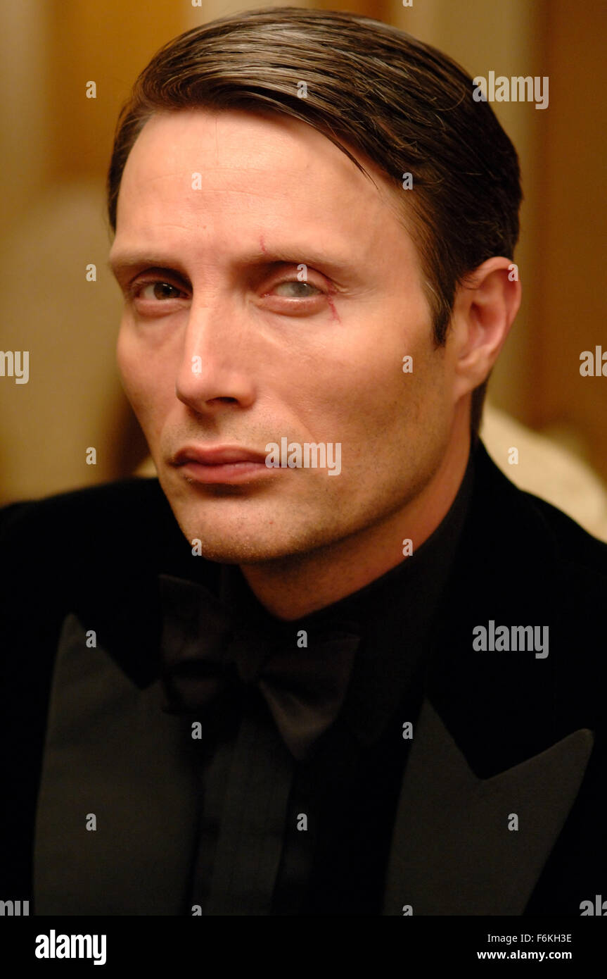 RELEASE DATE: November 17, 2006. MOVIE TITLE: Casino Royale. STUDIO: Columbia Pictures. PLOT: In his first mission, James Bond must stop Le Chiffre, a banker to the world's terrorist organizations, from winning a high-stakes poker tournament at Casino Royale in Montenegro. PICTURED: MADS MIKKELSEN as Le Chiffre. Stock Photo