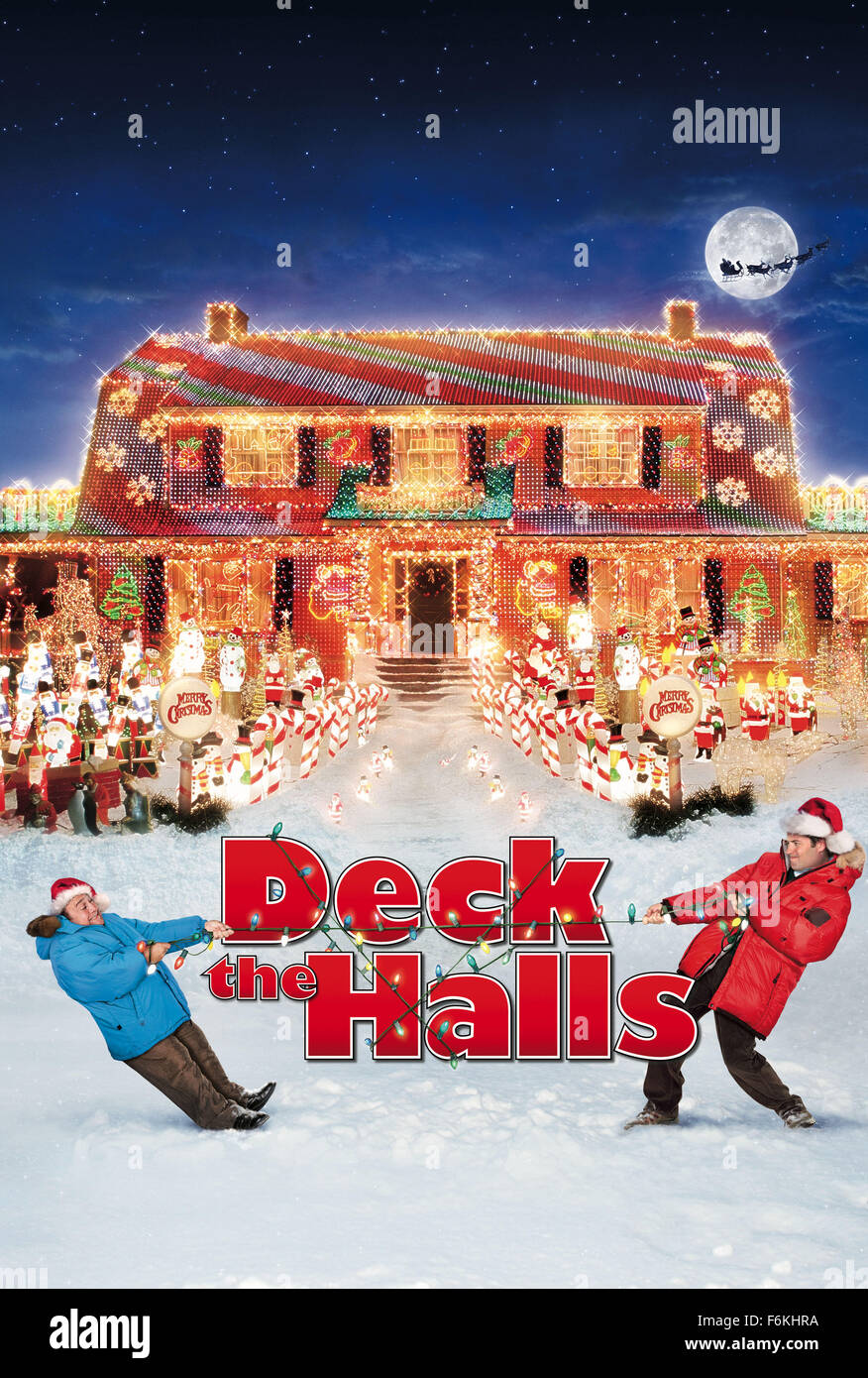 RELEASE DATE: November 22, 2006. MOVIE TITLE: Deck the Halls. STUDIO: 20th Century Fox. PLOT: This holiday comedy is centered around two neighbors in a small New England town who go to war when one of them decides to decorate his house with a so many Christmas lights that they are visible from space. The neighborhood is turned upside down as the families try to discover the true meaning of Christmas. PICTURED: DANNY DEVITO as Buddy Hall and MATTHEW BRODERICK as Steve Finch. Stock Photo