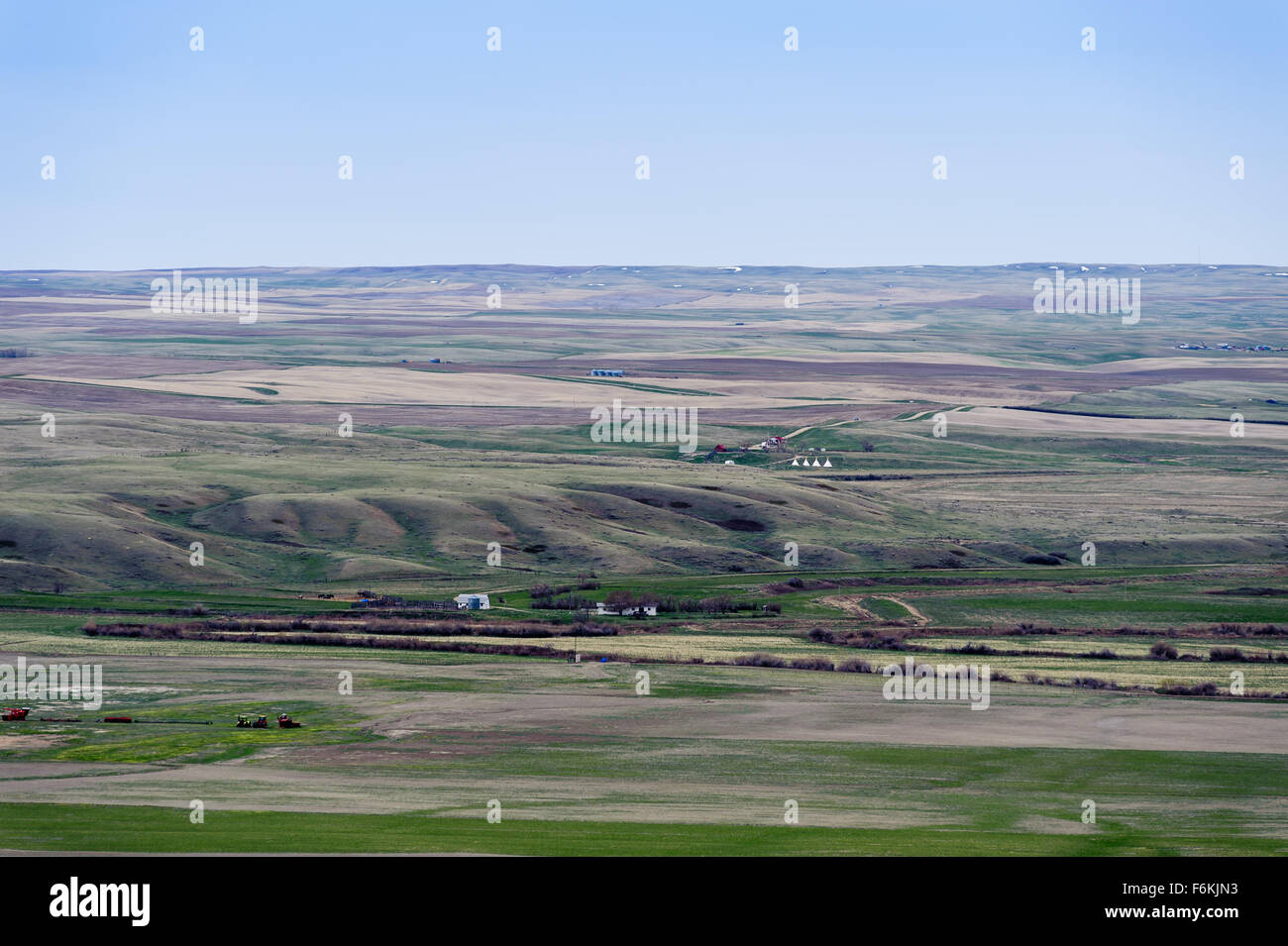 green fields of farmland in Grassland National Park, Saskatchewan,Canada Stock Photo